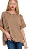 Zenana Corded Cuffed Sleeve Top, Assorted Colors