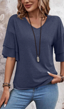 LOVESOFT Summer V-Neck Ruffle Sleeve Loose Fit Top, Assorted Colors