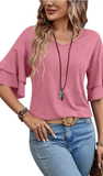 LOVESOFT Summer V-Neck Ruffle Sleeve Loose Fit Top, Assorted Colors