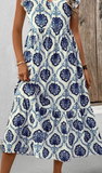 LOVESOFT Loose-Fit V-Neck Floal Print Maxi Dress In Blue