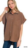 Zenana Woven Airflow Button Down Top, Assorted Colors