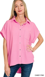 Zenana Woven Airflow Button Down Top, Assorted Colors