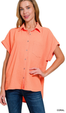 Zenana Woven Airflow Button Down Top, Assorted Colors