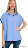 Zenana Woven Airflow Button Down Top, Assorted Colors