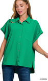 Zenana Woven Airflow Button Down Top, Assorted Colors