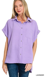 Zenana Woven Airflow Button Down Top, Assorted Colors