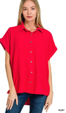 Zenana Woven Airflow Button Down Top, Assorted Colors