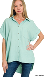 Zenana Woven Airflow Button Down Top, Assorted Colors