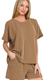 ZENANA Corded Rib Short Sleeve Top & Short Set, Assorted Colors