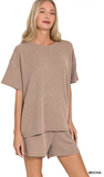ZENANA Corded Rib Short Sleeve Top & Short Set, Assorted Colors