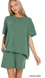 ZENANA Corded Rib Short Sleeve Top & Short Set, Assorted Colors