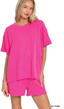 ZENANA Corded Rib Short Sleeve Top & Short Set, Assorted Colors