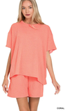 ZENANA Corded Rib Short Sleeve Top & Short Set, Assorted Colors