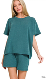 ZENANA Corded Rib Short Sleeve Top & Short Set, Assorted Colors