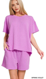 ZENANA Corded Rib Short Sleeve Top & Short Set, Assorted Colors