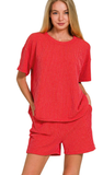 ZENANA Corded Rib Short Sleeve Top & Short Set, Assorted Colors