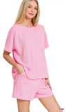 ZENANA Corded Rib Short Sleeve Top & Short Set, Assorted Colors