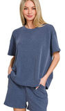ZENANA Corded Rib Short Sleeve Top & Short Set, Assorted Colors