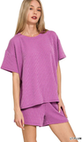 ZENANA Corded Rib Short Sleeve Top & Short Set, Assorted Colors