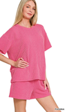 ZENANA Corded Rib Short Sleeve Top & Short Set, Assorted Colors