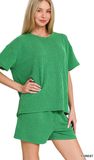 ZENANA Corded Rib Short Sleeve Top & Short Set, Assorted Colors