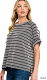 ZENANA Raised Rib Striped Hi-Low Top, Assorted Colors