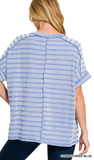 ZENANA Raised Rib Striped Hi-Low Top, Assorted Colors