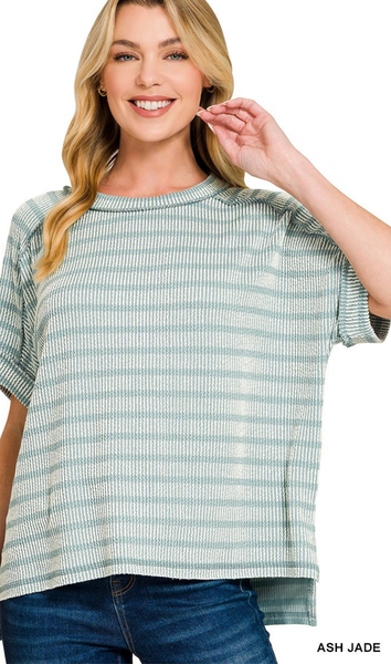 ZENANA Raised Rib Striped Hi-Low Top, Assorted Colors – MeLinda's ZENANA Raised Rib Striped Hi-Low Top, Assorted Colors – MeLinda's