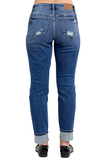 JUDY BLUE, MR BF w/ Destroy, Yoke PK & Faux Selvedge Cuff Jeans