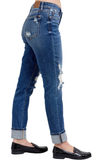 JUDY BLUE, MR BF w/ Destroy, Yoke PK & Faux Selvedge Cuff Jeans