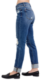 JUDY BLUE, MR BF w/ Destroy, Yoke PK & Faux Selvedge Cuff Jeans