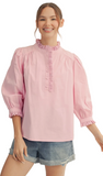 JODIFL Eyelet Accents Button Up Top in Pink