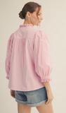 JODIFL Eyelet Accents Button Up Top in Pink