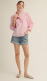 JODIFL Eyelet Accents Button Up Top in Pink