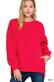 ZENANA Hi-Low Boyfriend Sweatshirts w/ Pockets, Assorted Colors