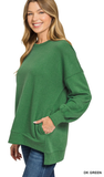 ZENANA Hi-Low Boyfriend Sweatshirts w/ Pockets, Assorted Colors