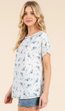 BOMBOM Blue Floral Print Relaxed T-Shirt