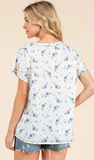 BOMBOM Blue Floral Print Relaxed T-Shirt