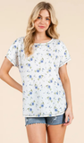 BOMBOM Blue Floral Print Relaxed T-Shirt