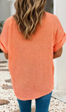 LD Waffle V neck Short Sleeve Knit Top, Assorted Colors
