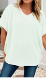LD Waffle V neck Short Sleeve Knit Top, Assorted Colors