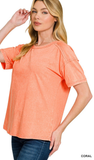 ZENANA Acid Washed Round Neck T-Shirt, Assorted Colors