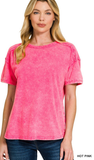ZENANA Acid Washed Round Neck T-Shirt, Assorted Colors