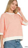ZENANA, Striped Rib Banded Pullover, Assorted Colors