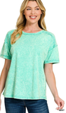 ZENANA Acid Washed Round Neck T-Shirt, Assorted Colors