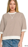 ZENANA, Striped Rib Banded Pullover, Assorted Colors