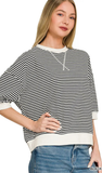 ZENANA, Striped Rib Banded Pullover, Assorted Colors