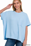 Zenana Relaxed Fit Ribbed Pocket Top, Assorted Colors
