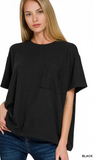 Zenana Relaxed Fit Ribbed Pocket Top, Assorted Colors