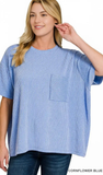 Zenana Relaxed Fit Ribbed Pocket Top, Assorted Colors